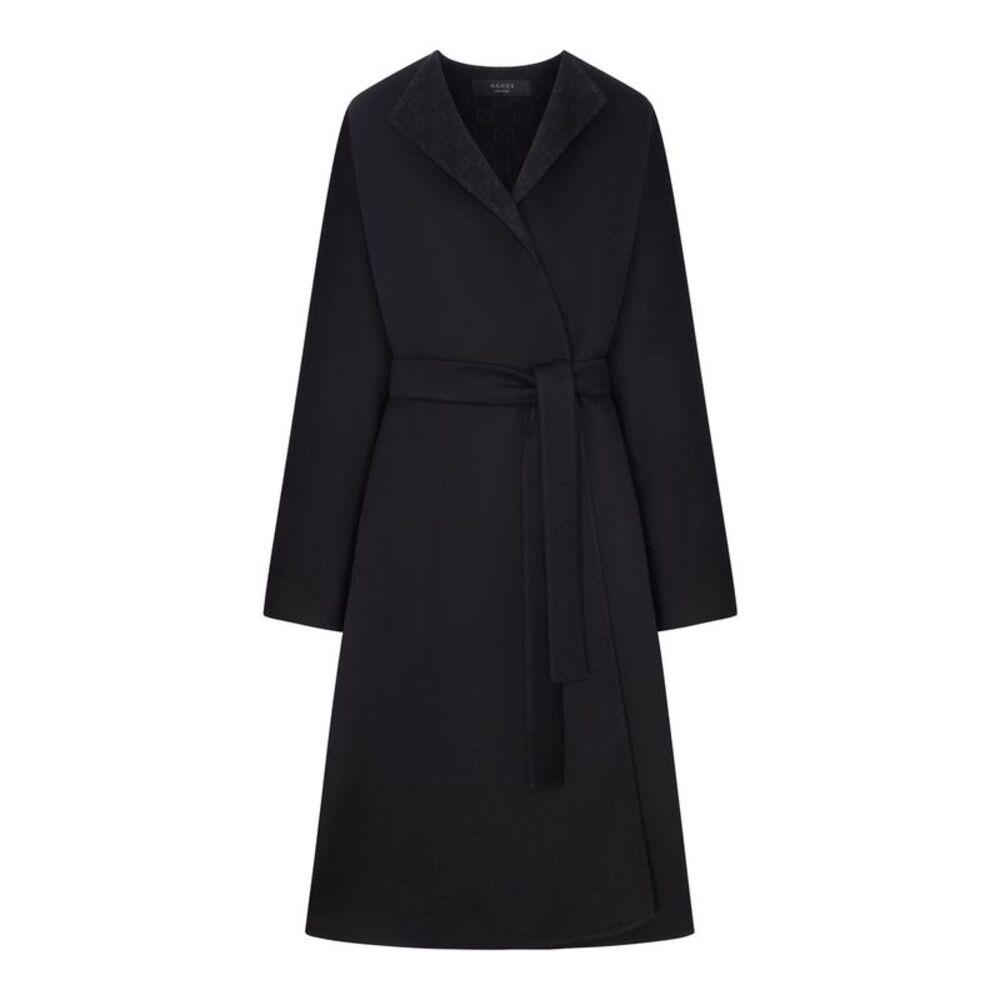 Gucci Women Long Silk And Wool Coat With Gg Lining